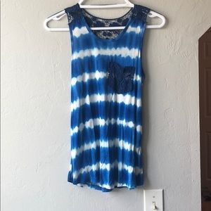 Blue and white striped tank top.